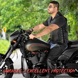 Touch&Torn Motorcycle Leather Vest for Men With Concealed Pocket Adjustable Laces Biker Riders Leather Vest