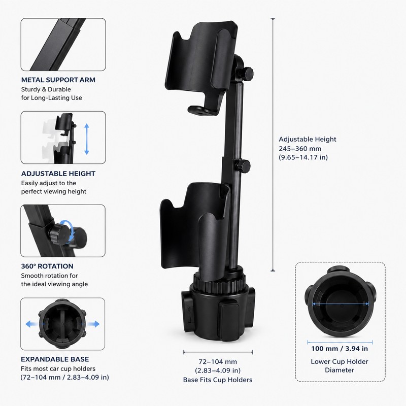 2-in-1 Car Cup Holder Phone Mount for Travel – Adjustable