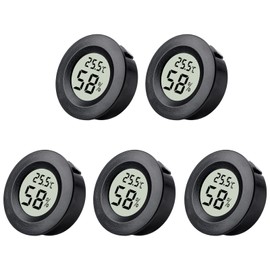 Hygrometer Thermometer Fathers Day Dad Gifts Round LCD Digital Round Temperature Humidity Meter Monitor Gauge for Greenhouse Dehumidifiers Humidifiers Basement Babyroom Home Office (5Pcs Black)