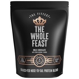 The Fittest Whole Feast Beef Protein Powder - Milk Chocolate - Grass Fed Nose to Tail Carnivore Blend Including Liver, Colostrum and Whole Bone - BCAAs - 14g Collagen, 21g Total Protein