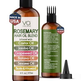 VITAL AFFAIR Blend Of Pure Rosemary Oil For Hair Growth With Castor, Batana, Jojoba Oil-Infused With Biotin & Vitamin E-Blend of Effective Hair Oils for Hair Growth-Strengthening Treatment 6 Fl Oz