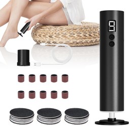 Electric Foot File, 9-Speed Adjustable Professional Callus Remover with 2-in-1 Head, 360° Rotating Foot Scrubber (Black)