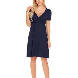 Weardear Nursing Nightdress Women's Short Sleeve V Neck Maternity Sleepwear with Breastfeeding Function Maternity Nightdress, blue