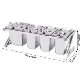 RustyVioum Expandable Spice Rack, Stainless Steel Organizer Adjustable Foot Pads with Lids, Seasoning Spice Rack for Home or Commercial Kitchens, Silver(3 x 1/9 Pans + 1 x 1/6 Pan)