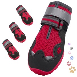 FISHOAKY Dog Shoes for Large Medium Small Dog, Mesh Breathable Dog Shoes for Hot Pavement, Anti-Slip Dogs Boots Paw Protectors with Reflective for Outdoor Walking Indoor Hardfloors (Size 2)