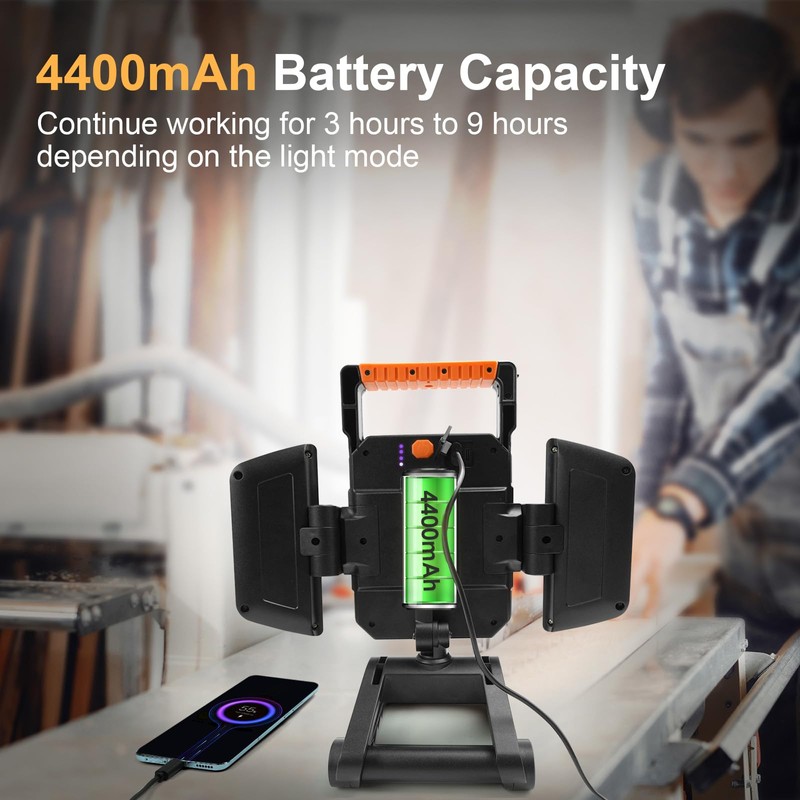 Tresda 4000LM LED Work Light Rechargeable with Clamp, 40W Magnetic