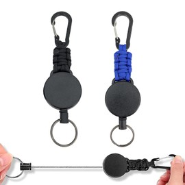 DMEEK Reel Keychain with Carabiner, Elastic Reel Key Reel, Multi-functional, Durable, Maximum Length of 23.6 inches (60 cm), Anti-Lost, Metal Wire, Hanging Name Tags, For Camping, Hiking, Fishing and