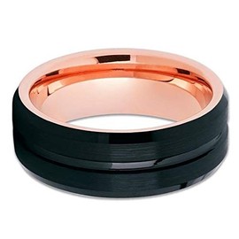 Silly Kings Jewelry Black Tungsten Wedding Band- 8mm - Rose Gold Tungsten Ring (12.5)