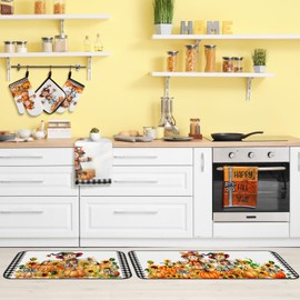 Fanfanwin 10 Pcs Fall Pumpkin Kitchen Decor Kitchen Towels Pot Holders Oven Mitts and Rugs Set Thanksgiving Towels for Baking Cooking BBQ Autumn Home Decor(Orange,Pumpkin Style)