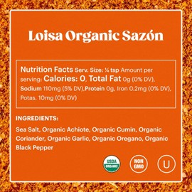 Loisa Seasoning, USDA Organic, Non-GMO, No-MSG, No Preservatives, No Artificial Coloring, No Artificial Flavors, Two 1.8oz Jars (Sazón Two Pack)
