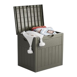 EHHLY 33 Gallon Deck Box, Small Outdoor Storage Box Waterproof, Lockable Secure Package Bin Delivery Box for Outside Front Porch, Patio Cushions Storage Box, Delivery Driver Snack Box for Porch, Olive