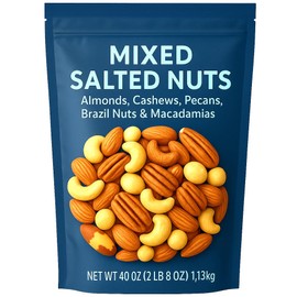 Mixed Salted Nuts 40 oz – Premium Blend of Almonds, Cashews, Pecans, Brazil Nuts & Macadamias – Lightly Salted, Resealable Bag – Keto & Protein Snack