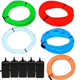 JYtrend 5 Pack 9ft Neon Light El Wire w/Battery Pack