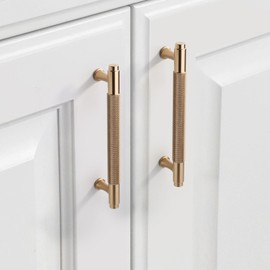 9BUILD 10 Pack Knurled Cabinet Pulls 5 Inch Champagne Bronze Kitchen Cabinet Handles Cabinet Hardware Kitchen Handles for Cabinets Brass Drawer Pulls T Bar Drawer Handle