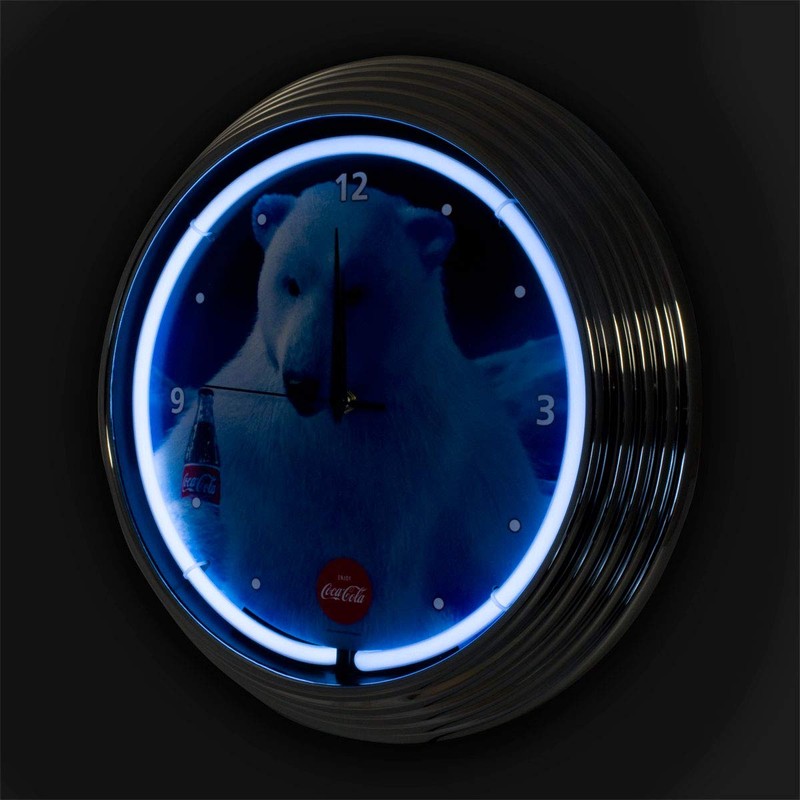 Coca Cola Polar Bear Blue Light Up Neon Wall Clock