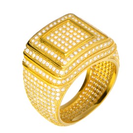 metaltree98 Hip Hop Iced Men Fashion Rock Golden All Around CZ Band Double Square Style Pinky Ring 15642 G (7)