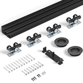 COSHOMER 8FT Bypass Door Hardware, Closet Door Track Kit, Top-Mounted Style, Made of Heavy Duty Aluminum, Smoothly and Quietly, for 2 Doors System - Fit Min Door Panel Width of 45.5in, Black