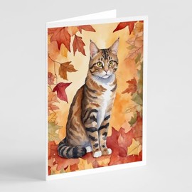 Caroline's Treasures California Spangled Cat in Fall Leaves Greeting Cards Pack of 8 Blank Cards with Envelopes Whimsical A7 Size 5x7 Blank Note Cards
