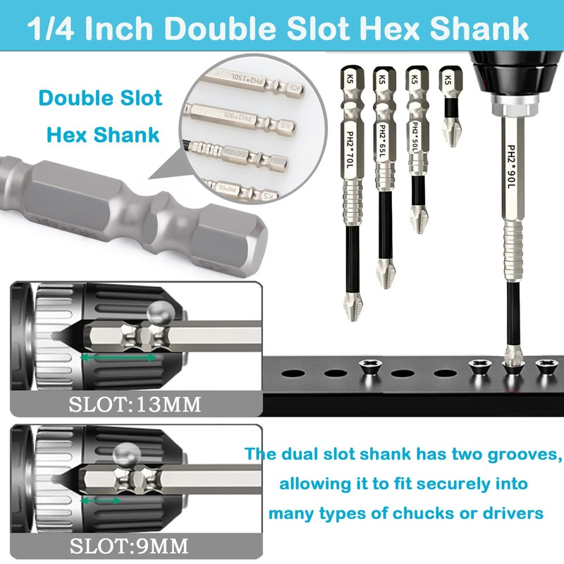 YUENTOEN 6Pcs Phillips Magnetic Screwdriver Bit Set, S2 Steel Anti-Slip