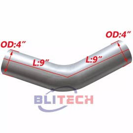 Blitech Racing 4 Inch Aluminized 45 Degree Elbow 4" OD x 9" Arms Truck Pipe Universal