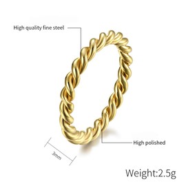 INRENG 3mm Stainless Steel Twisted Rope Ring Wedding Rings Band for Men Women Gold Size 11