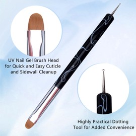 French Nail Brush, 2 Way French Gel Acrylic Nail Art Kolinsky Brush With Dotting Tool for Professional Manicure Cuticle Clean Up Nail Art Design, Wave Pattern Handle (NB125-#16, Black)
