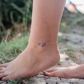 Amethyst Beaded Chain Anklet in 14k Gold Fill