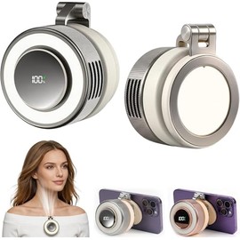 hepanio Clip On Fan,Small Fan Clip on for Shirt & Waist 3 in 1 Portable Silent Mini Bladeless Fan Magnetic Phone Fan Magsafe Compatible with Fill Light,Clip & Desktop Dual Use,360° Clip On Fan