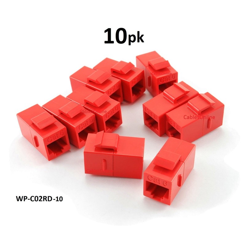 CablesOnline, 10-Pack CAT6 Female/Female RJ45 Ethernet Red Keystone Jack Coupler,