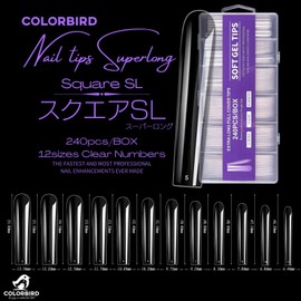 COLORBIRD Nail Tip, Long, Super Long, 240 Pieces, Super Demon Long, Clear, Gal Nail Nail (Square SL)