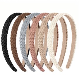 6 Pack Trendy Headbands for Thicker Hair, Non Slip 0.6 inch Thin Knitted Hairbands Assorted Colors for Girls Summer Dress Outfit