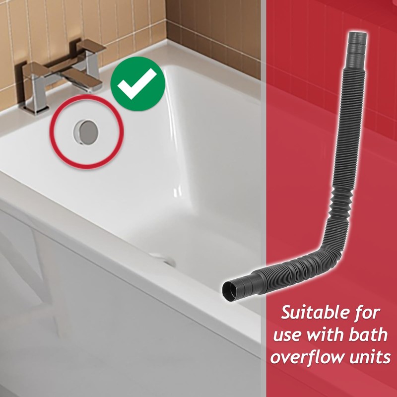 SPARES2GO Universal Extra Long Bath Sink Overflow Tube Flexible Extendable