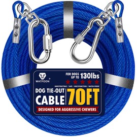 Dog Leads for Yard, 70ft Tie Out Runner Steel Wire Cable, Heavy Duty Pet Tether Chains for Dogs Up to 130 Lbs, Outside, Camping, Park (70ft-Blue)