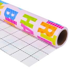 PlandRichW Pink Birthday Wrapping Paper Roll with Grid Cut Lines, Colorful Happy Birthday Pattern for Girls Boys, 17 inch X 32.8 Feet Per Roll for Birthday Party, Baby Shower