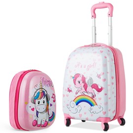 Olakids Kid Luggage Set, 12’’ Travel Backpack and 16’’ Carry on Suitcase with Wheels for Children Boys Girls, 2 Pcs Rolling Spinner Trolley Case Gift for Toddlers (Unicorn)