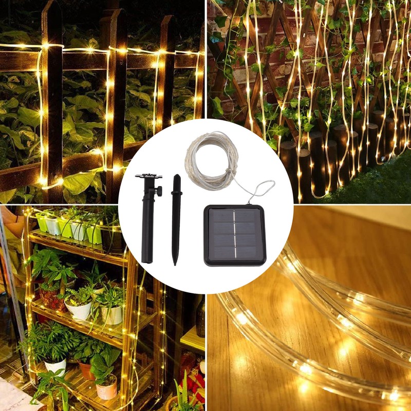 Solar Rope Light 100 LED Waterproof Weather Resistant Decorative Solar