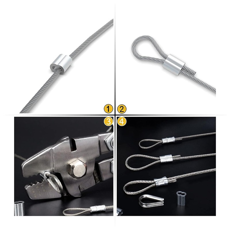 QZOOVNJ 3/64"(1.2mm) Aluminum Crimping Loop Sleeve, Wire Rope Stop Sleeve,