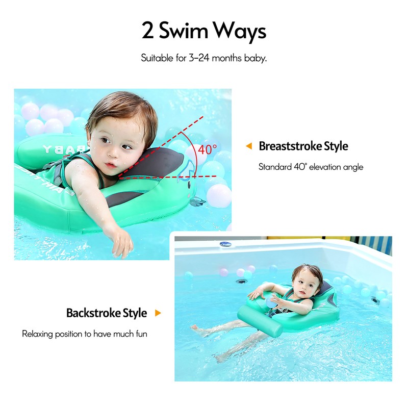 Non-Inflatable Baby Float with Tail Float Canopy Infant Lying Swimming
