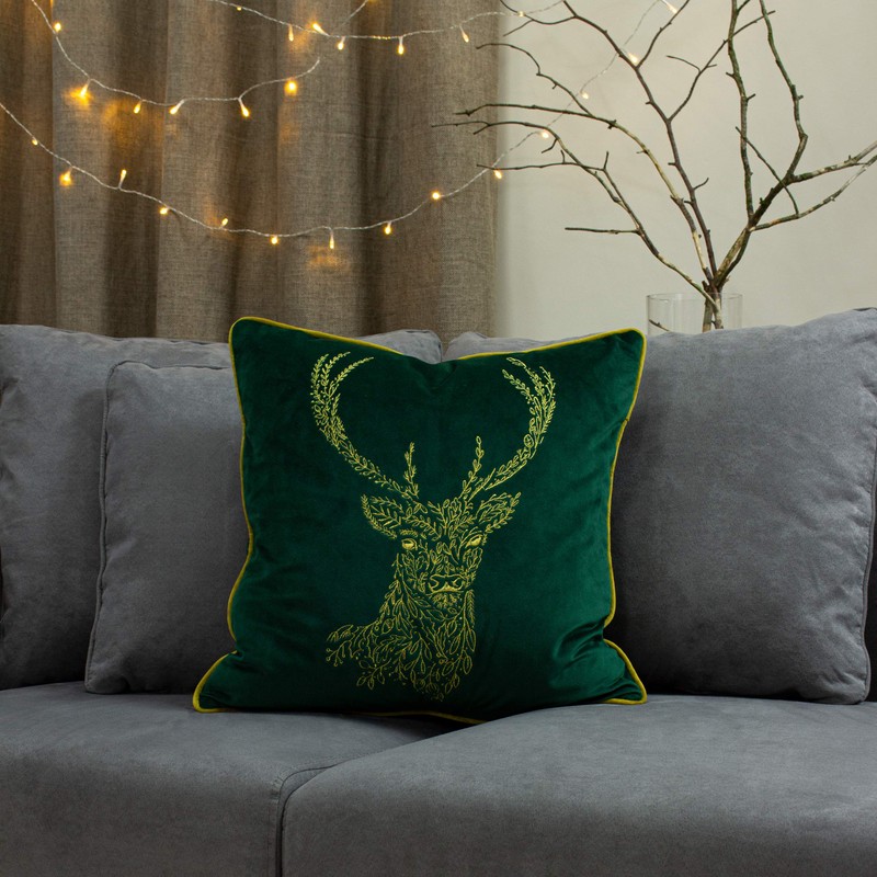 furn. Forest Fauna Stag Cushion Cover, Emerald, 50 x 50