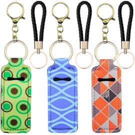 KUKEANVO Chapstick Holder Keychain Lip Balm Braided Leather Keychain Car Keychain Stocking Filler, multicoloured, Unit size