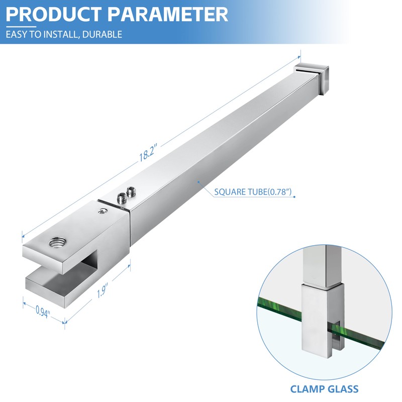 Shower Door Support Bar, Wall-to-Glass Support Arm 500-850mm Long to
