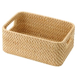 MUJI 47028454 Rattan Box with Handle, Stackable Rattan (V), Approx. Width 5.9 x Depth 8.7 x Height 3.5 inches (15 x 22 x 9 cm), Natural