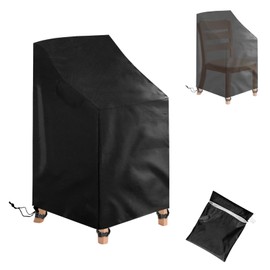 Ricyea Garden Chair Cover, Garden Chairs Protective Cover, Waterproof, Winterproof, UV-Resistant, Garden Furniture Cover with 4 Snap Closure Straps for Stacking Chairs, 72 x 92 x 70/120 cm