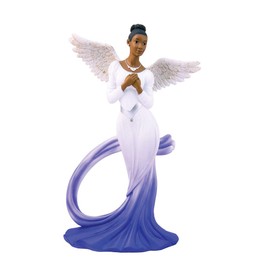 Ebony Treasures Sash Angel in Blue African American Angel Statue white/blue/silver 11.75 inches