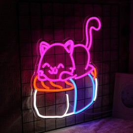 BNEMCEZH Sushi Cat Neon Sign Delicious Japanese Sushi LED Light Sign for Wall Decor Dimmable Cute Cat Neon Light for Sushi Shop Japanese Restaurant Kitchen Supermarket Cafe Bar home Party Girl Boy