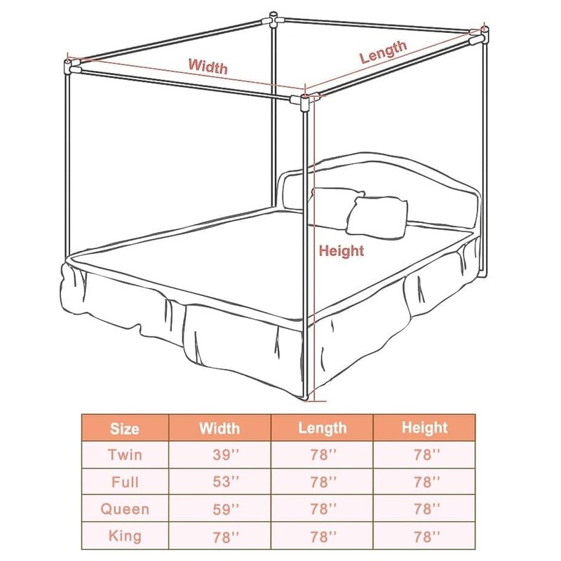 Stainless Steel Canopy Bed Frame Twin Size, Sturdy Post Poles