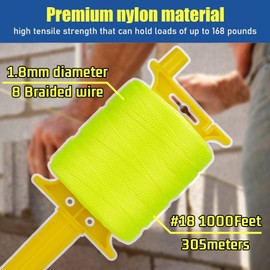 LURKA Mason Line String,#18 1000 Feet 8 Braided Construction Nylon Line with 5 Built-in Levels and Spool Fluorescent String Line for Precision Work, DIY, and Gardening Projects (Yellow)