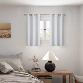 BGment Greyish White Short Blackout Curtains for Bedroom, Thermal Insulated Energy Efficiency Noise Reducing Grommet Curtains 45 Inch Length with Liner for Small Window 2 Panels Each 42 Inch Wide