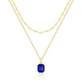 Secroma Gold Layered Necklaces for Women, 18k Gold Plated Crystal Necklace Paperclip Choker Emerald Green Jewelry for Women Gifts (Royal Blue)