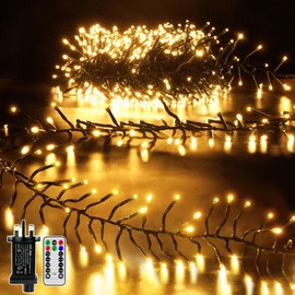 Hopexy Cluster Christmas Lights Outdoor, 9m 600LEDs Xmas Tree Fairy Lights Mains Powered with 8 Modes/Timer, Waterproof Warm White String Lights Plug in for Garland Outside Indoor Decorations